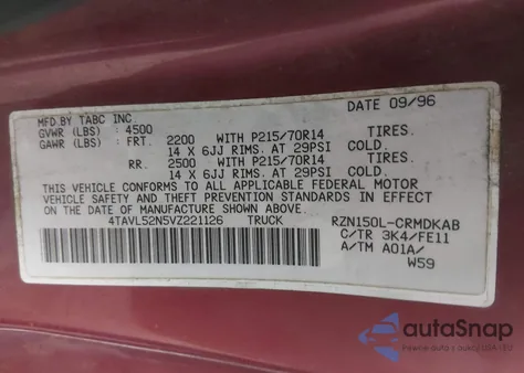 1997 Toyota Tacoma z USA, uszkodzony, nr VIN 4TAVL52N5VZ221126